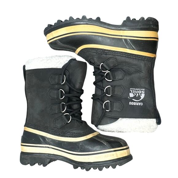 Sorel Caribou Boots Women 6 Black Waterproof Winter Snow Insulated Leather Work - Picture 8 of 14